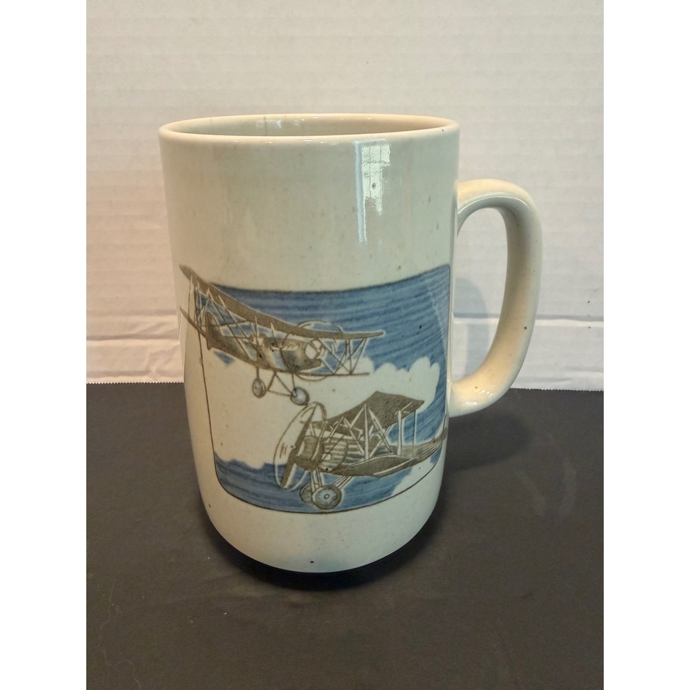 Vtg Otagiri Oviation Biplane Ceramic Coffee Mug Tall Stoneware Airplane Pilot